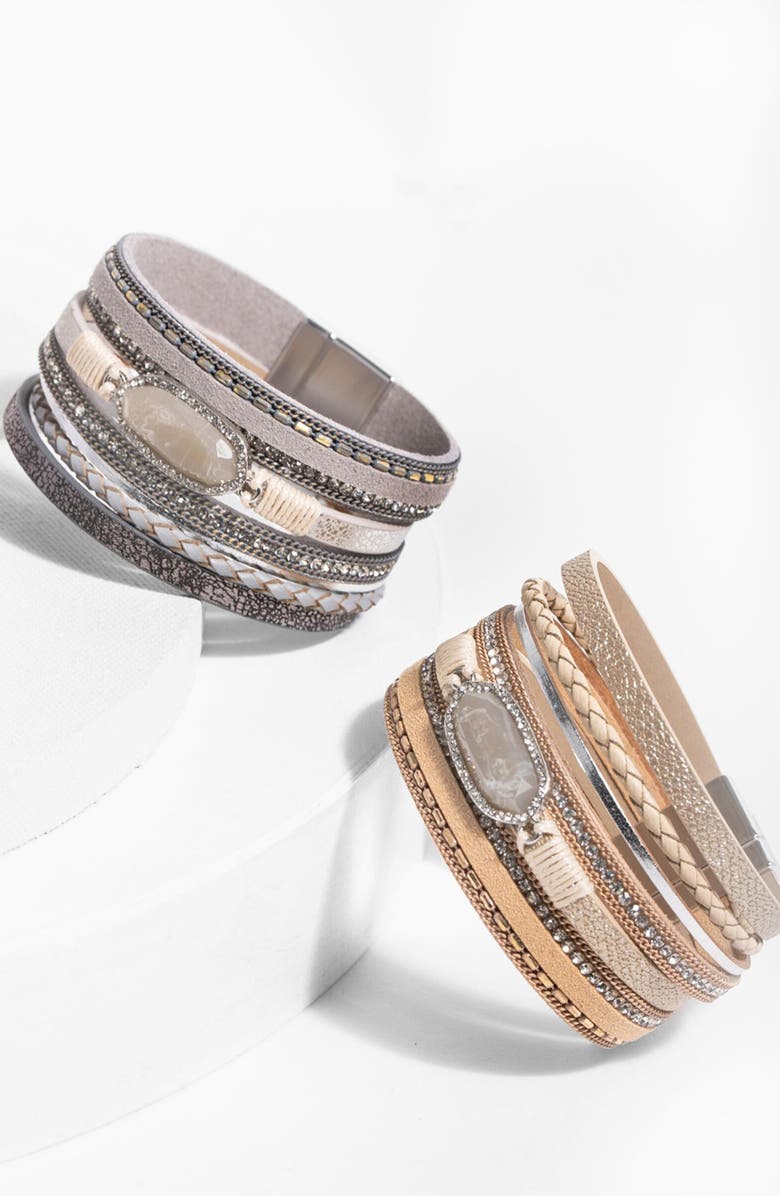 SAACHI Dazzling Resin Stone Leather Bracelet, Alternate, color, 