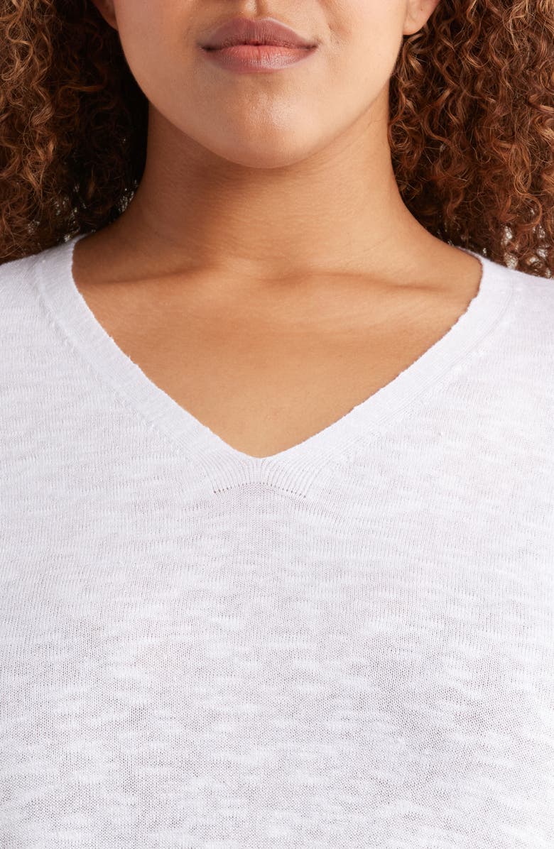 Eileen Fisher Organic Linen & Organic Cotton V-Neck Sweater, Alternate, color, White