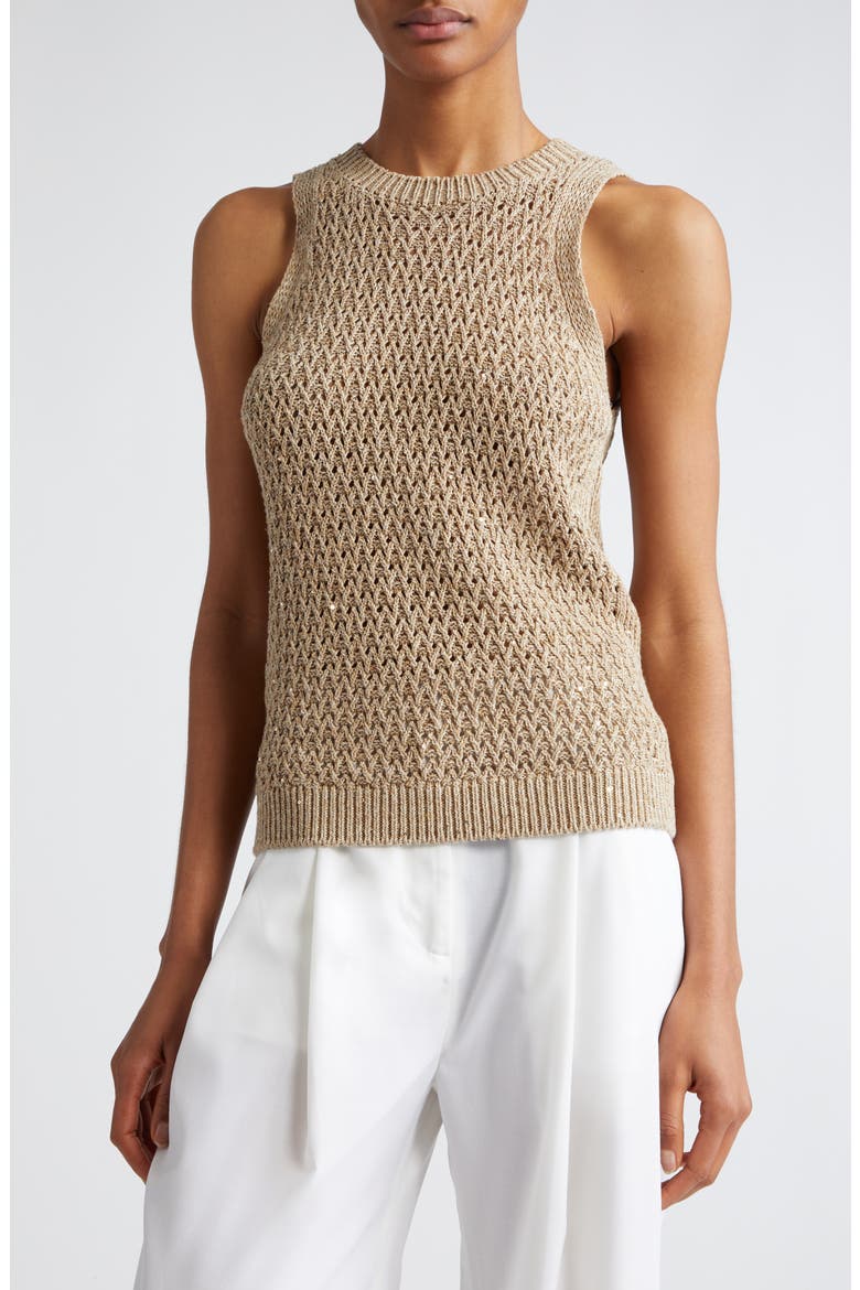 Sequin Open Stitch Sweater Tank, Main, color, SAND