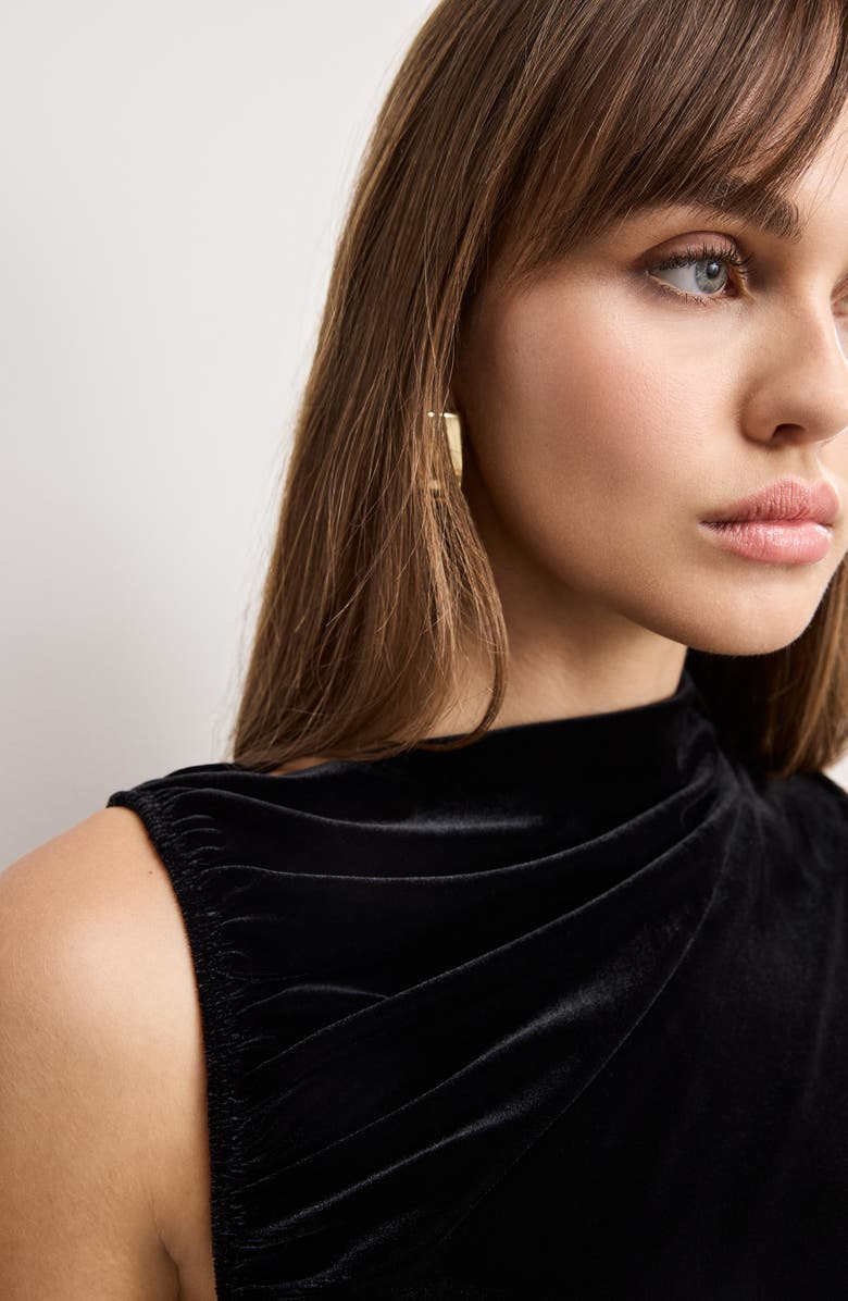 Good American Ruched Velvet High Neck Maxi Dress, Alternate, color, Black001