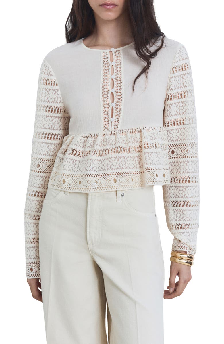 MANGO Arena Openwork Top, Main, color, Off White