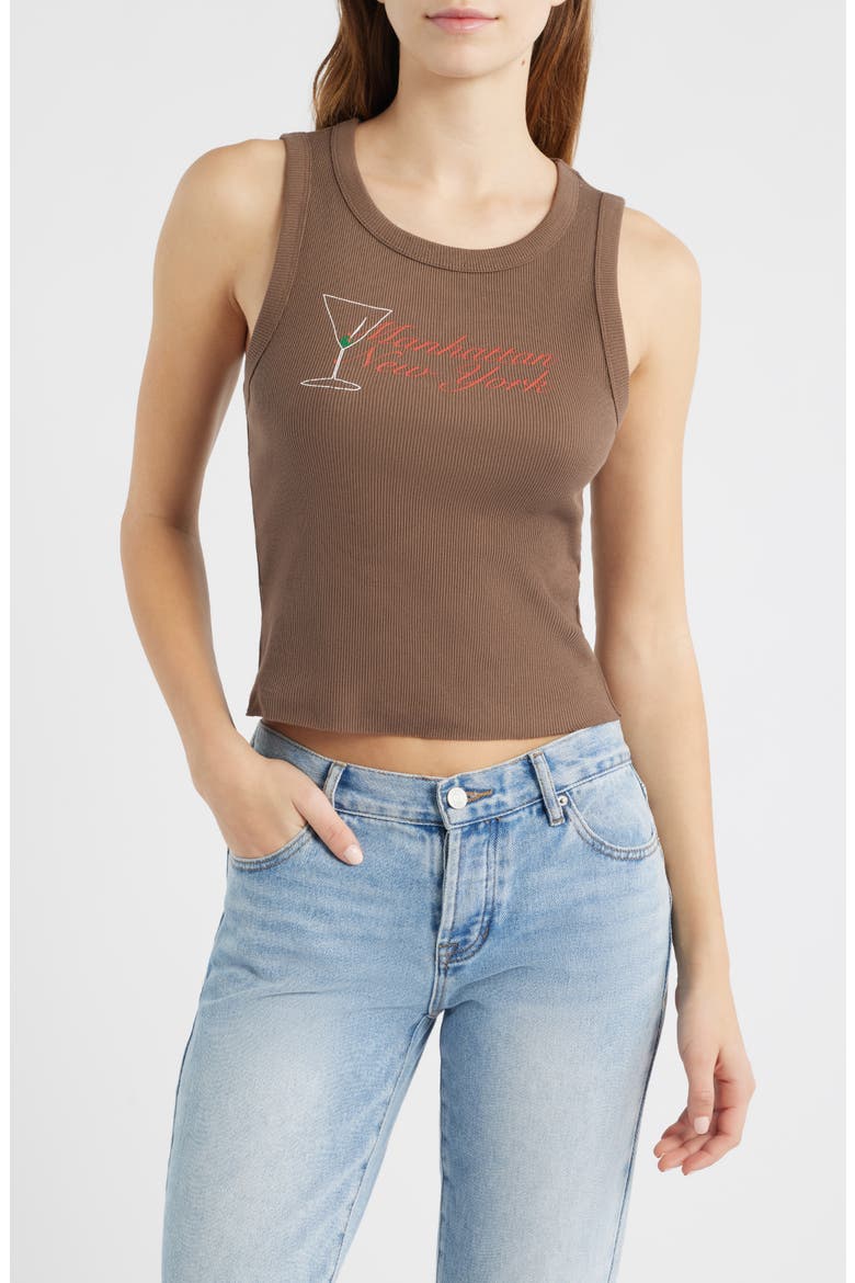 Manhattan Martini Cotton Graphic Tank, Main, color, COCOA