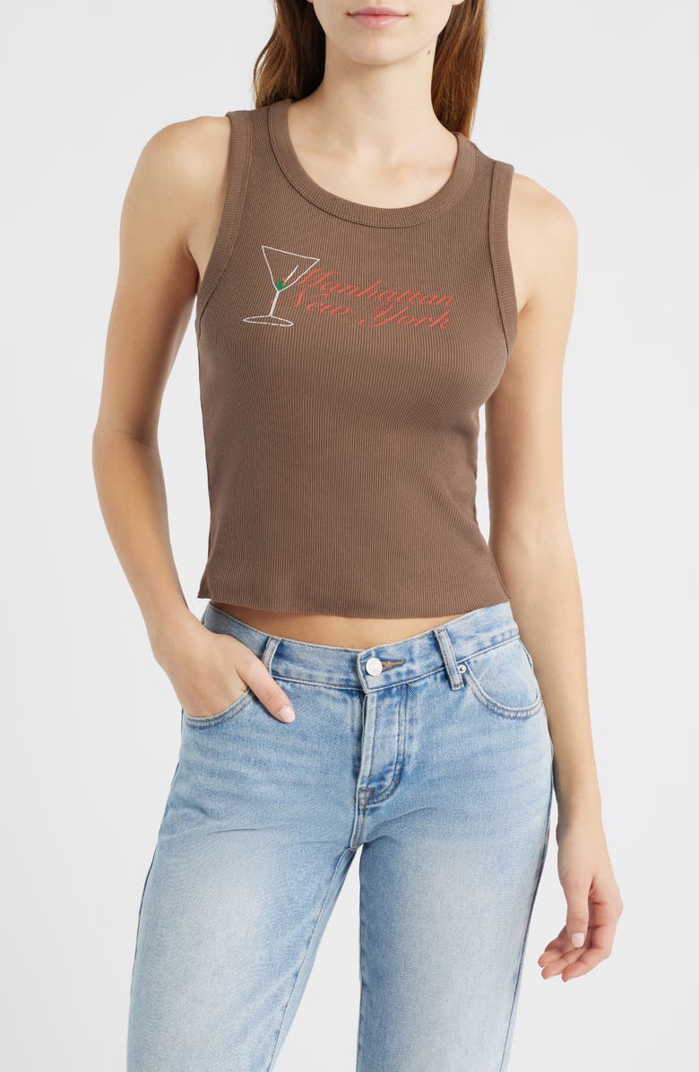 GOLDEN HOUR Manhattan Martini Cotton Graphic Tank, Main, color, Cocoa