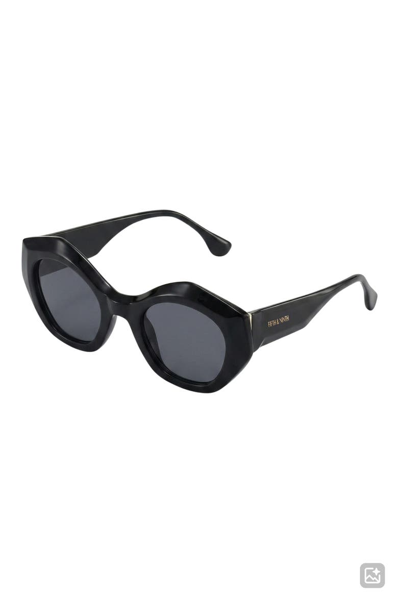 Riven 50mm Small Geometric Sunglasses, Alternate, color, BLACK/ BLACK