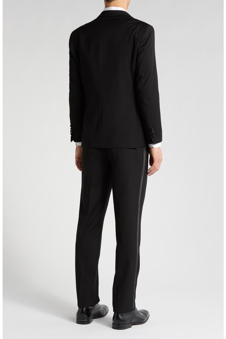 Satin Notch Lapel Stretch Tuxedo Suit, Alternate, color, BLACK