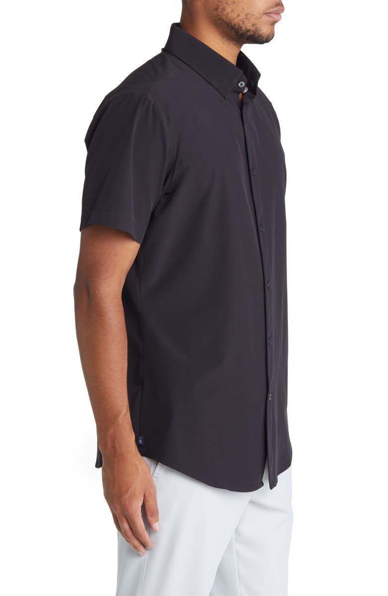 Mizzen+Main Leeward Trim Fit Short Sleeve Button-Up Shirt, Alternate, color, Black Solid