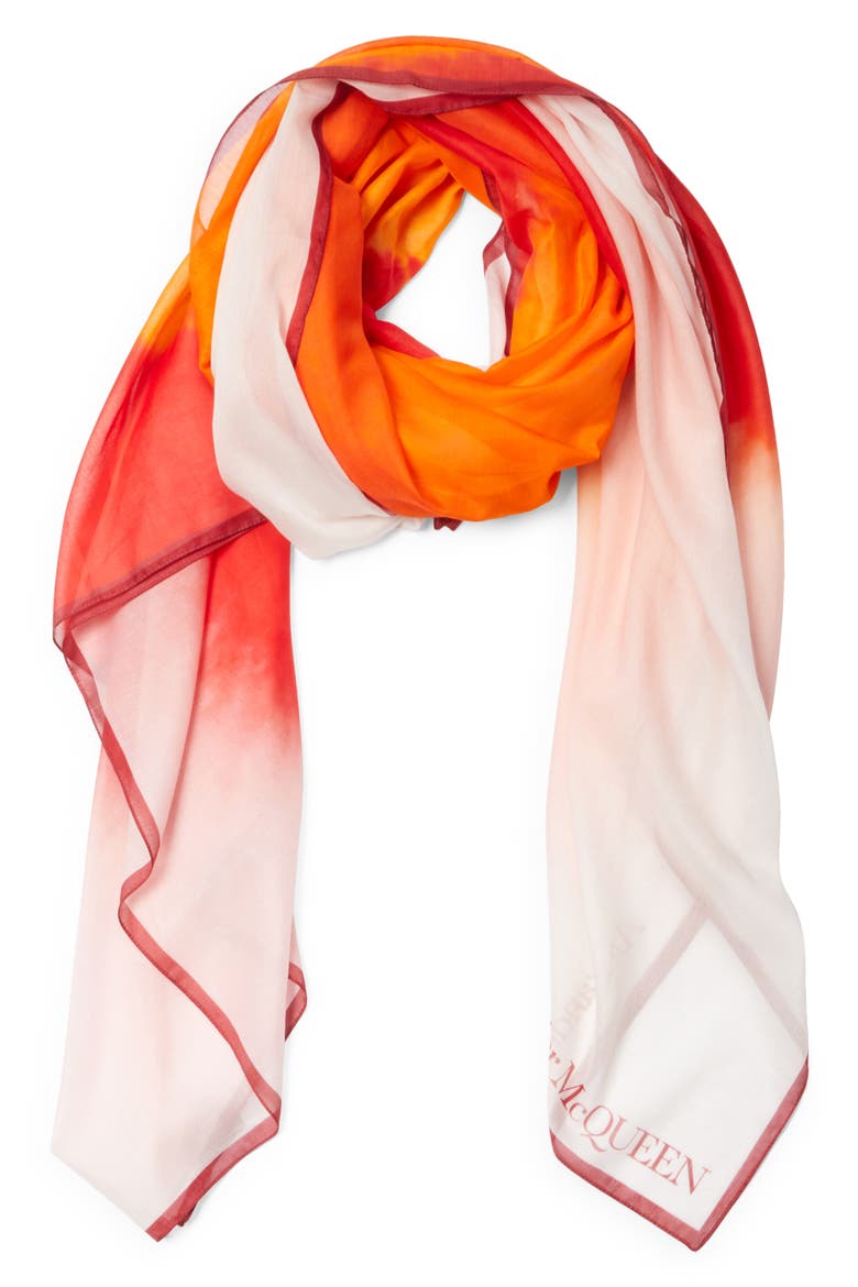 Galactic Iris Cotton & Silk Scarf, Alternate, color, PINK/ AMBER