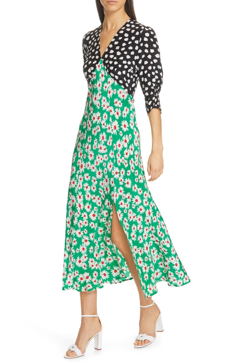 Marha Mixed Print Dress, Alternate, color, GREEN RED DAISY