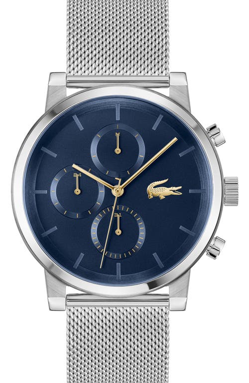 Lacoste Men's Replay Silver Tone Stainless Steel Mesh Bracelet Watch, 44mm In Navy