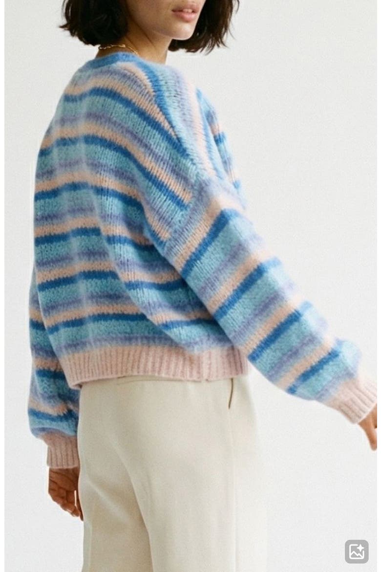 Maybe Stripe Open Front Cardigan, Alternate, color, CASHMERE BLUESTRIPES NEBULAS B