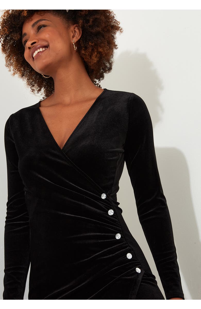 Joe Browns Velvet Faux Wrap Midi Dress, Alternate, color, Black
