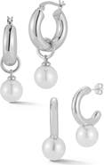 GLAZE JEWELRY Set of 2 Faux Pearl Drop Huggie Hoop Earrings