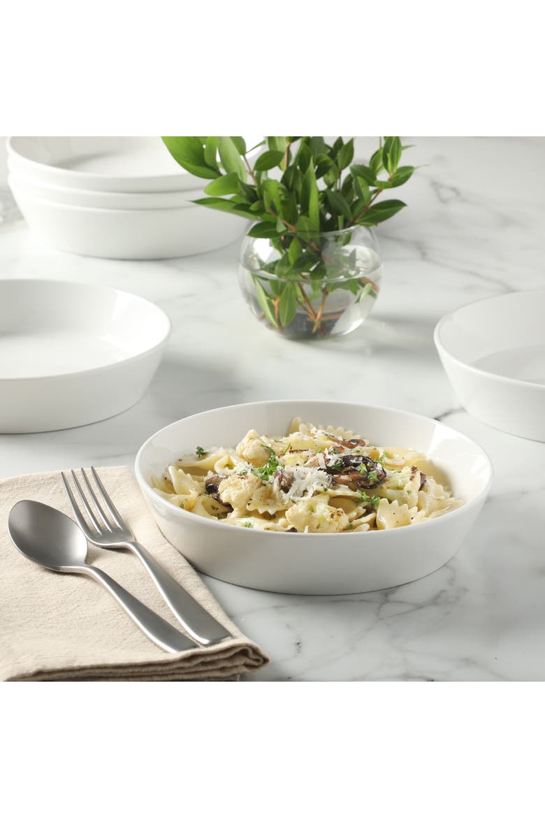 Selma Porcelain Shallow Salad and Pasta Bowls, Alternate, color, White