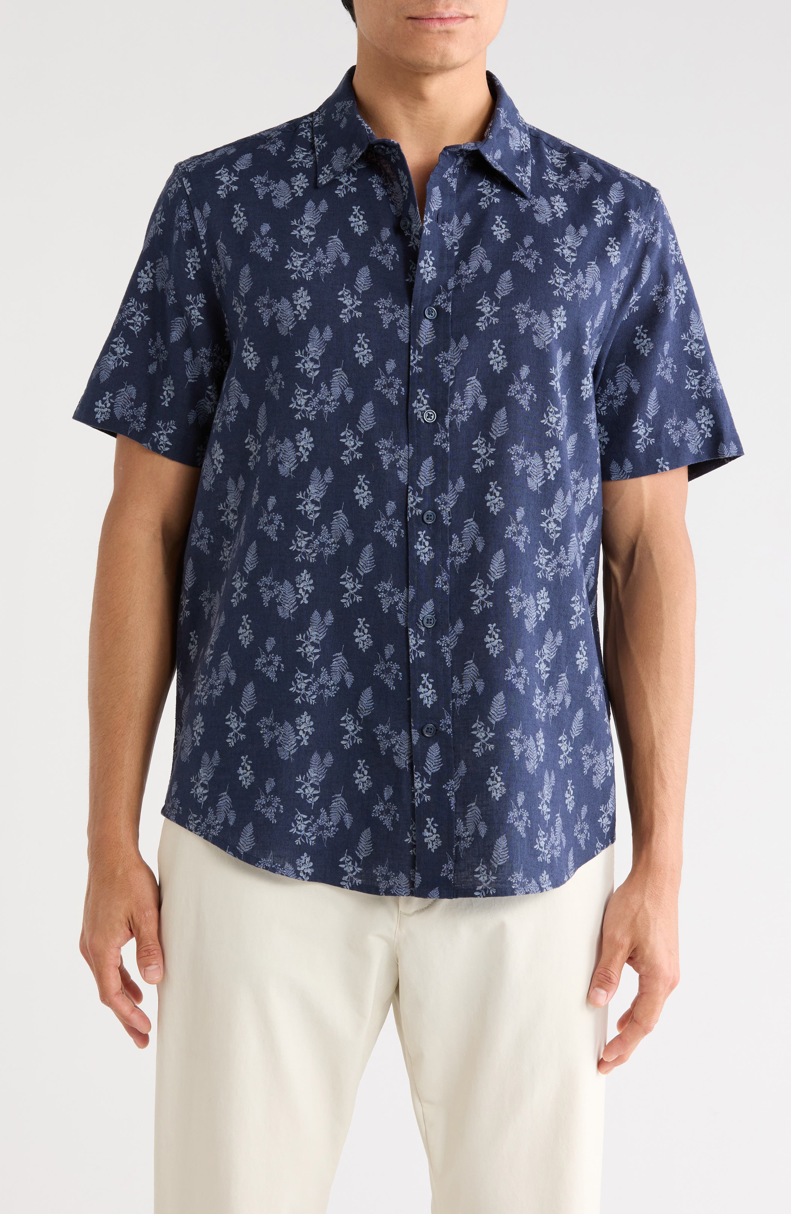 Short Sleeve Button Front Linen Shirt