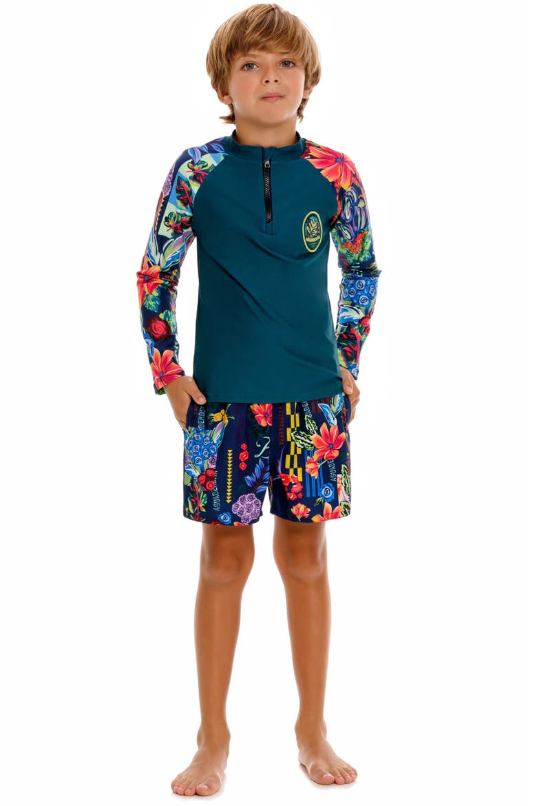 Kids' Noah Citrus Long Sleeve Rashguard, Alternate, color, GREEN/ BLUE MULTI