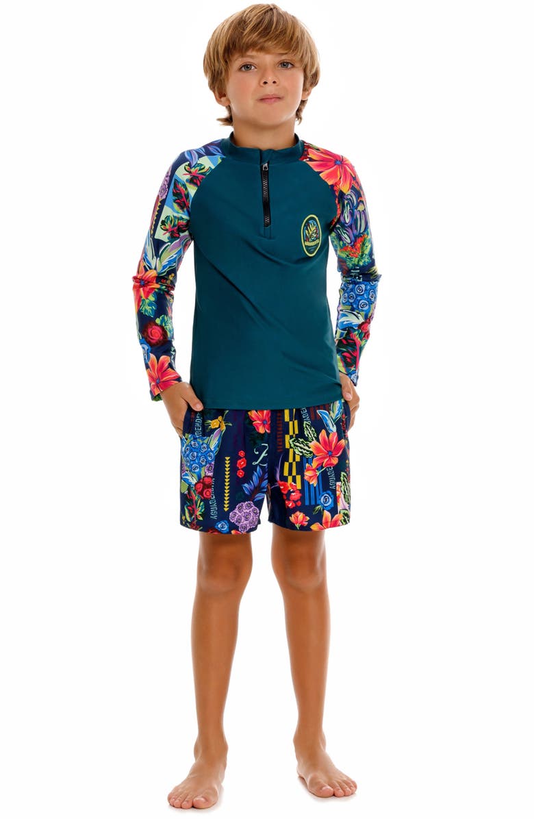 Agua Bendita Kids' Noah Citrus Long Sleeve Rashguard, Alternate, color, Green/ Blue Multi