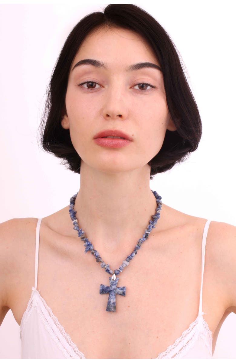 Velvet Luna Jasper Cross Beaded Necklace, Alternate, color, Blue