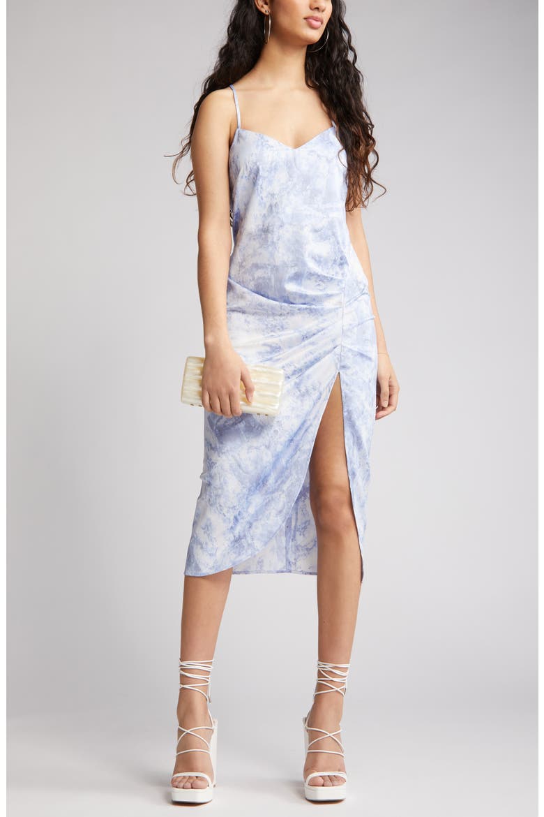 Strappy Shirred Sleeveless Midi Dress, Main, color, BLUE CLOUD MELT