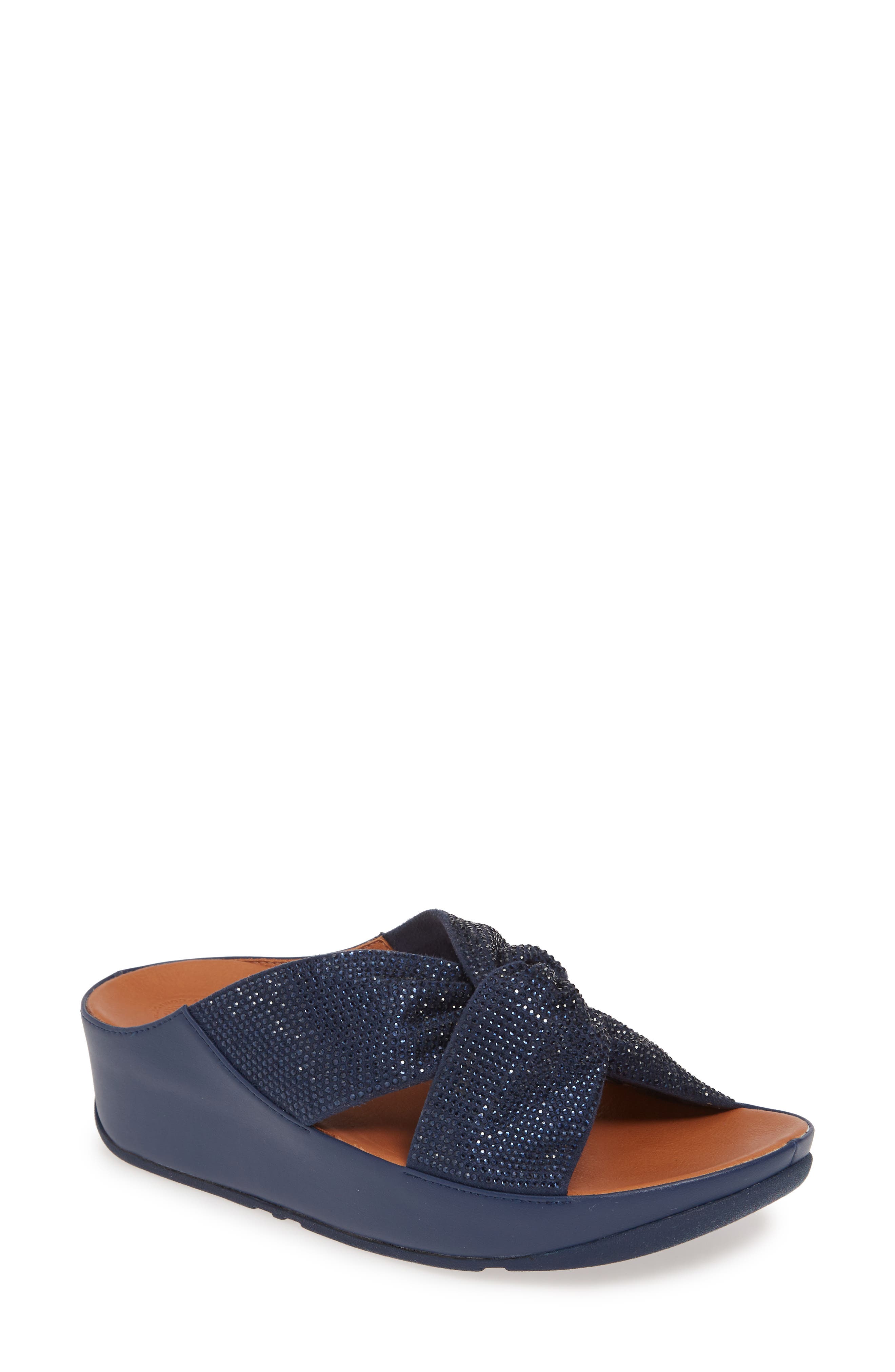 Twiss Crystal Embellished Slide Sandal, Main, color, MIDNIGHT NAVY FABRIC