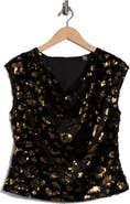 T Tahari Cowl Neck Cap Sleeve Sequin Top