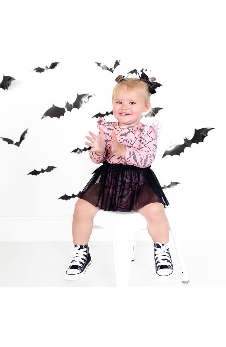 Sweet Wink Bat Trellis Printed Halloween Long Sleeve Tutu Bodysuit, Alternate, color, 