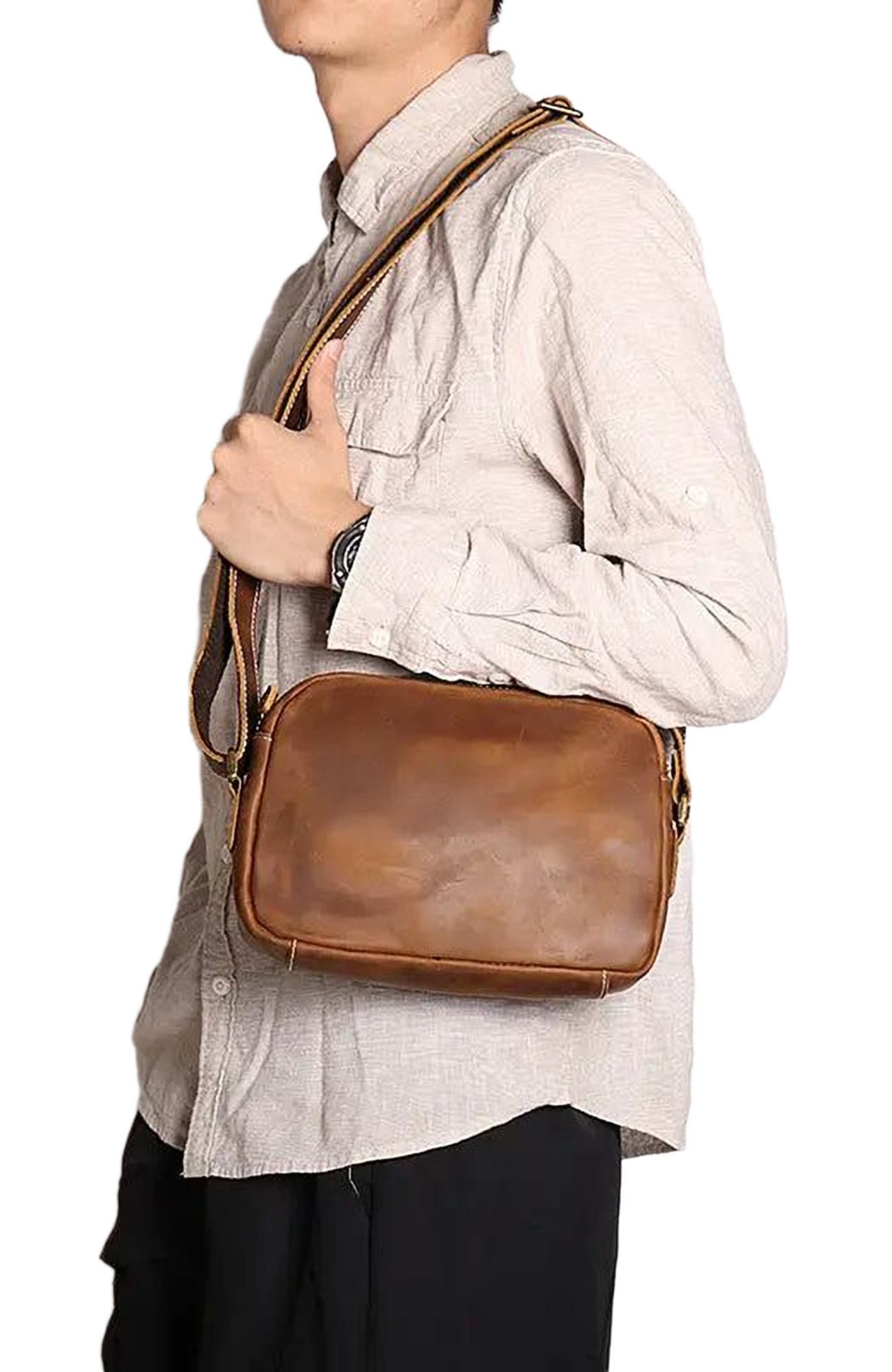 STEEL HORSE LEATHER Soren Vintage Leather Crossbody Bag Sling | Versatile and Durable Leather Bag, Alternate, color, Brown