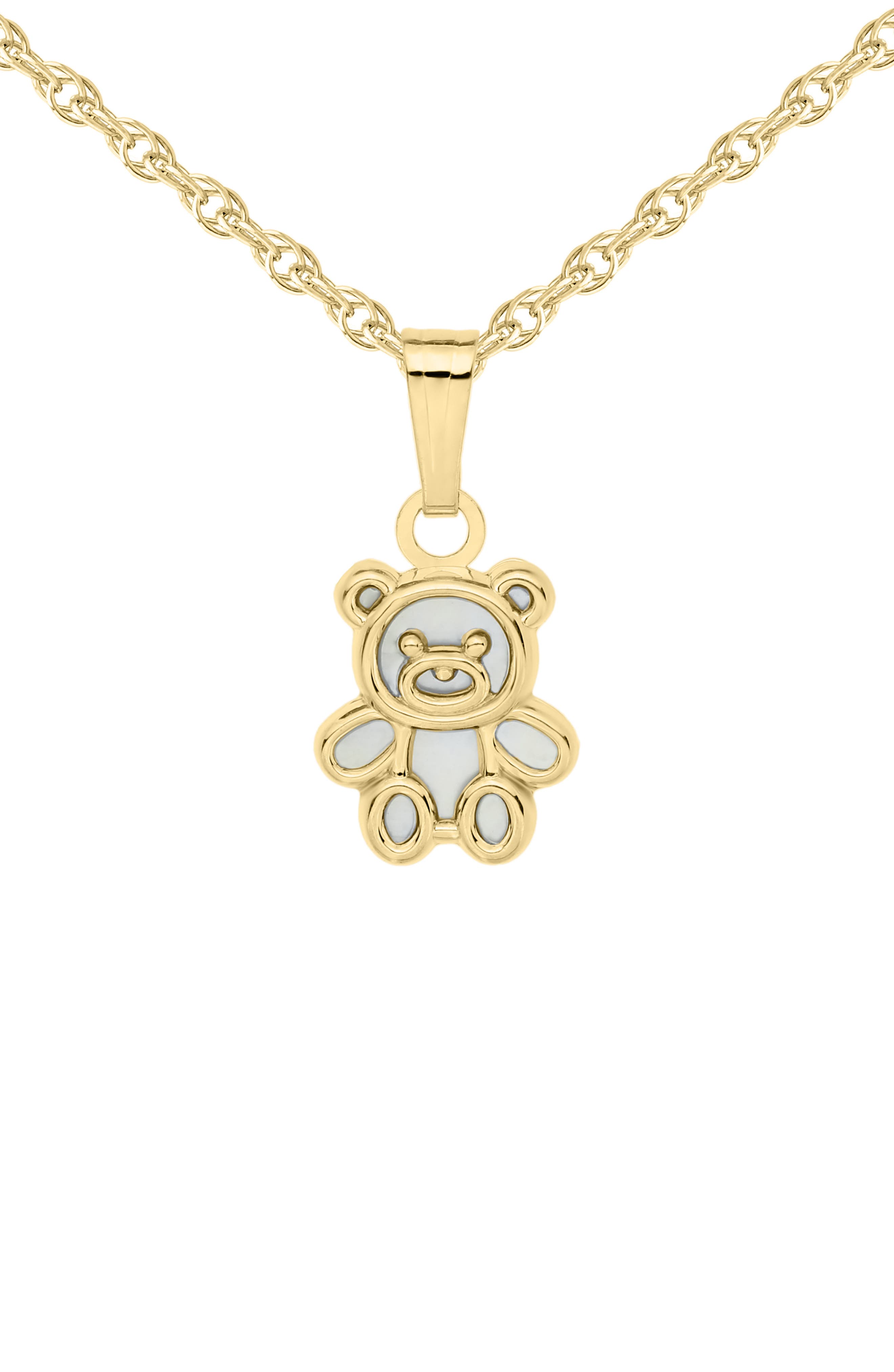 Mignonette 14K Gold & Mother-of-Pearl Teddy Bear Pendant Necklace 