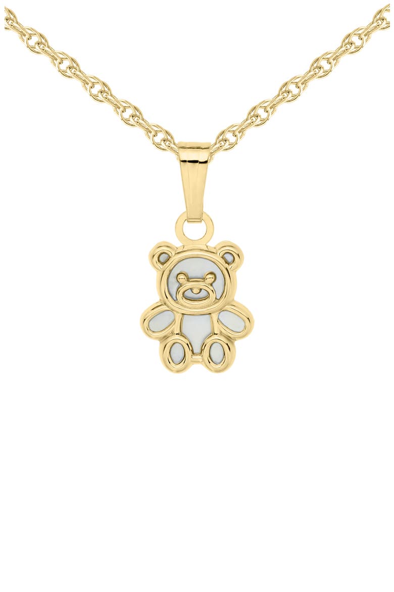 14K Gold & Mother-of-Pearl Teddy Bear Pendant Necklace, Main, color, GOLD