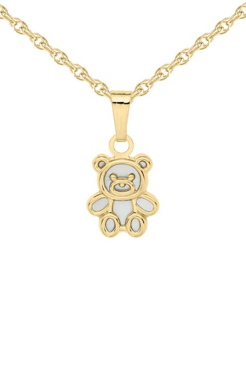 14K Gold & Mother-of-Pearl Teddy Bear Pendant Necklace (Baby)