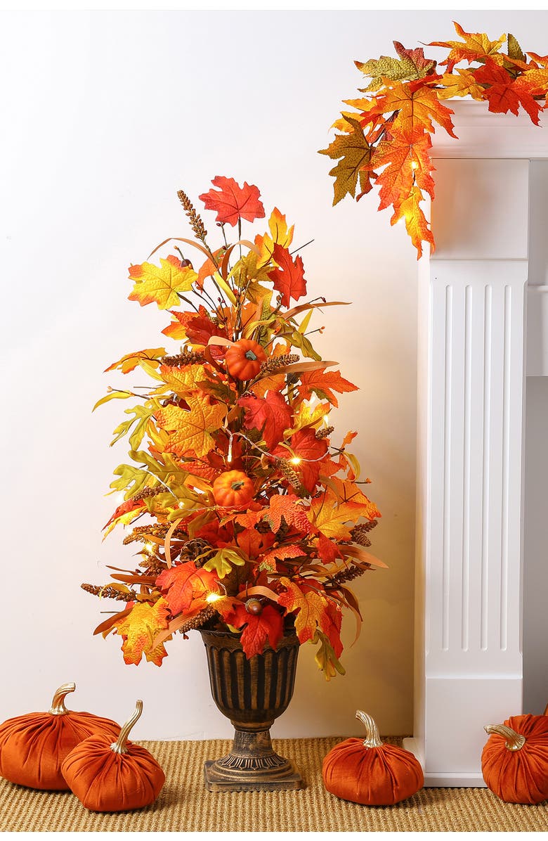 Glitzhome Fall Lighted Maple Leaves Urn Potted Porch Tree With Timer, Alternate, color, 
