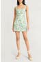 Squiggle Print Square Neck Linen Blend Minidress
