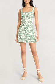 The Good Journey Squiggle Print Square Neck Linen Blend Minidress