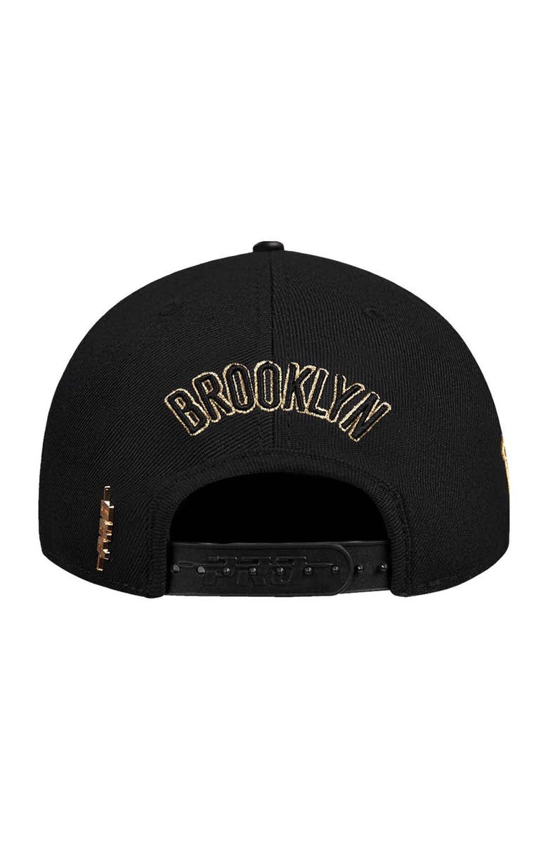 PRO STANDARD Men's Pro Standard  Black Brooklyn Nets  Metallic Logo Pinch Front Adjustable Hat, Alternate, color, 