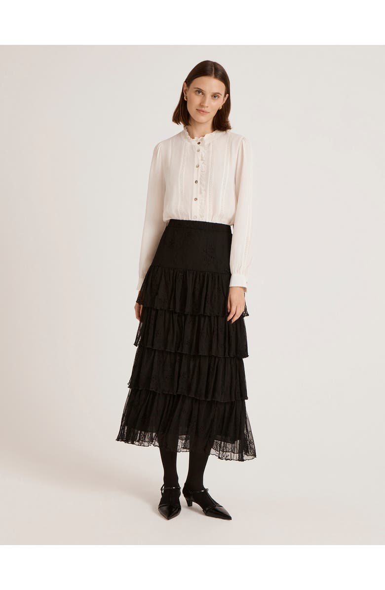 Finery London Elisa Mesh Midi Tiered Skirt, Alternate, color, Black