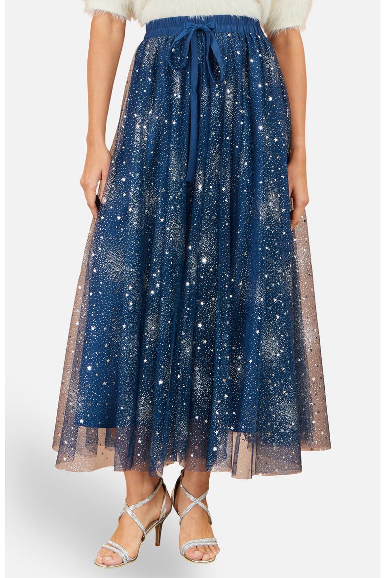 Star Sparkle Tulle Maxi Skirt, Main, color, Navy