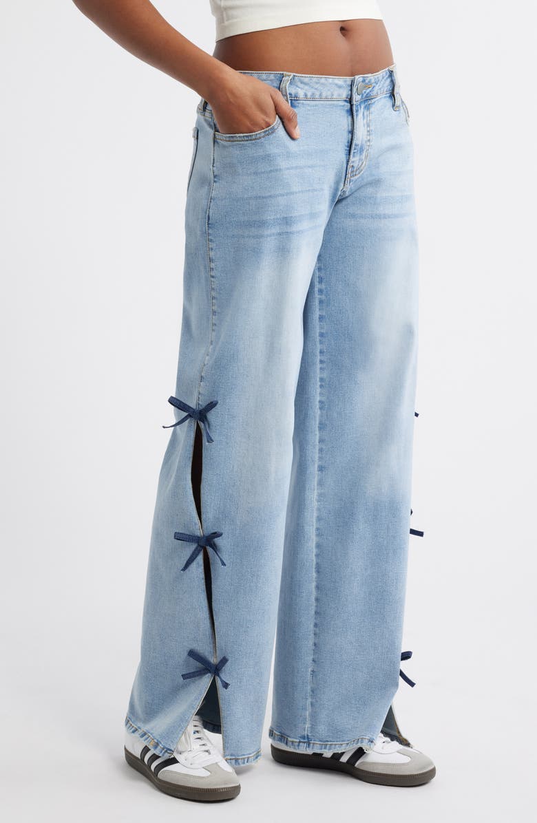 PTCL Low Rise Bow Side Slit Wide Leg Jeans, Main, color, 