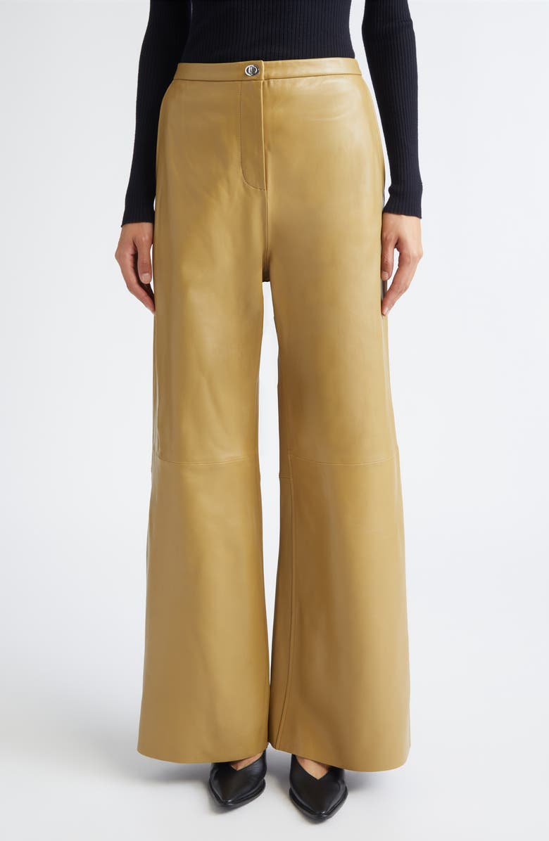 Stand Studio Rowena Wide Leg Leather Trousers, Main, color, Olive