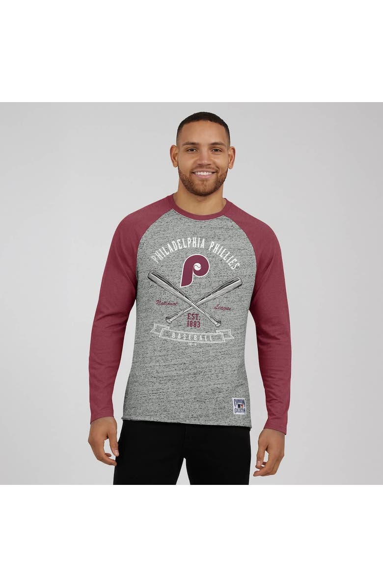 Darius Rucker Collection by Fanatics Men's Darius Rucker Collection by Fanatics Heather Gray Philadelphia Phillies Raw Edge Raglan Long Sleeve Baseball T-Shirt, Alternate, color, Heather Gray