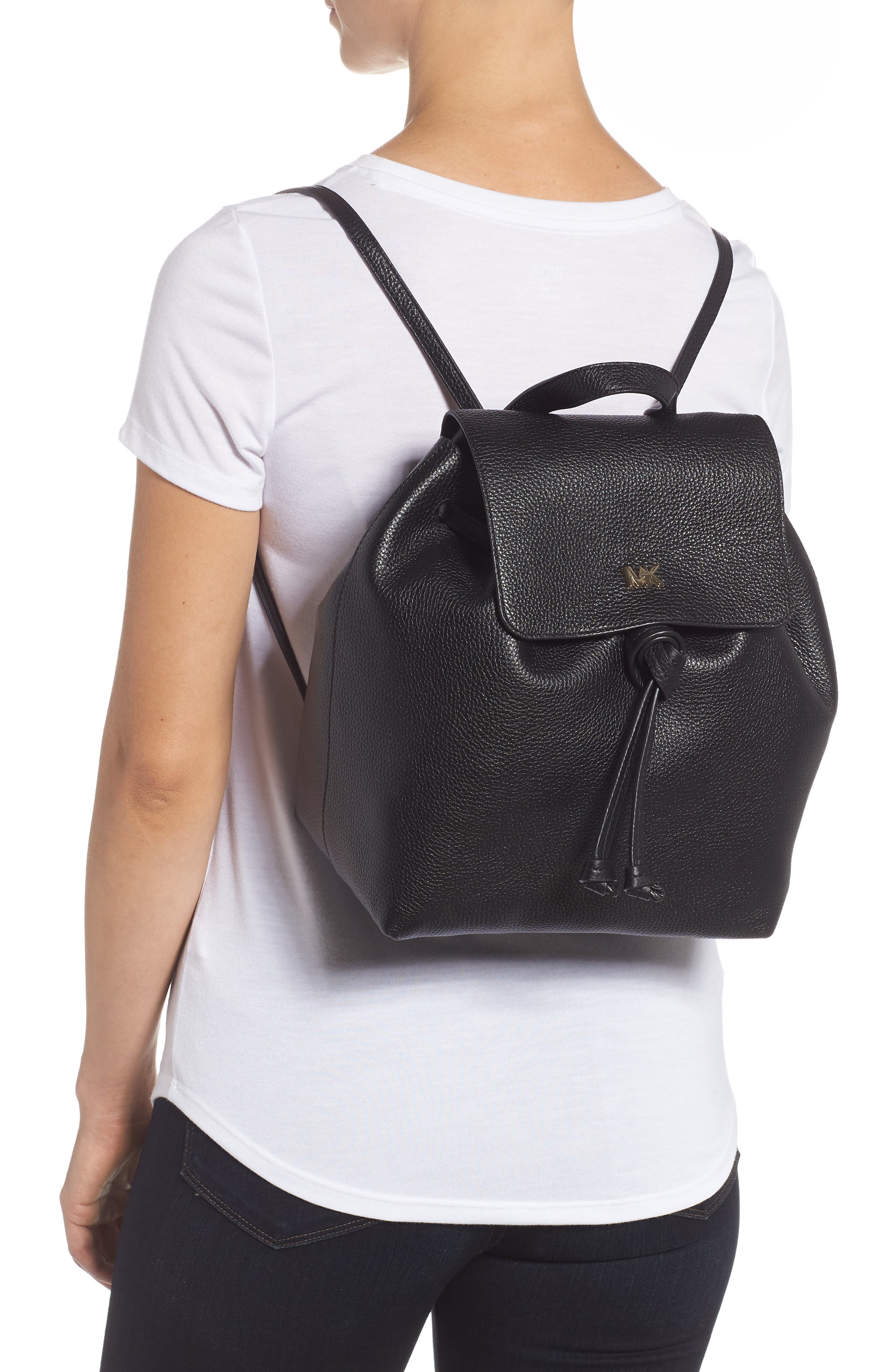 Medium Leather Backpack, Alternate, color, BLACK