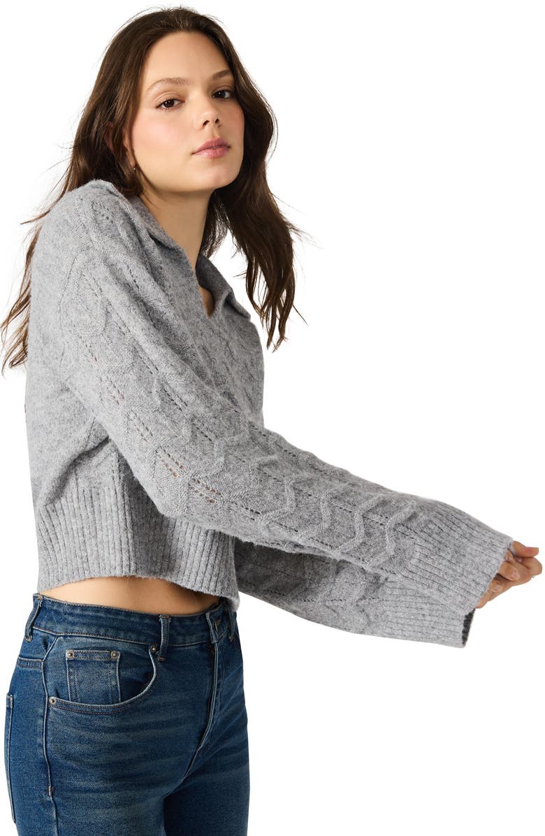 Steve Madden Esthere Pointelle Collar Sweater, Alternate, color, Grey Heather