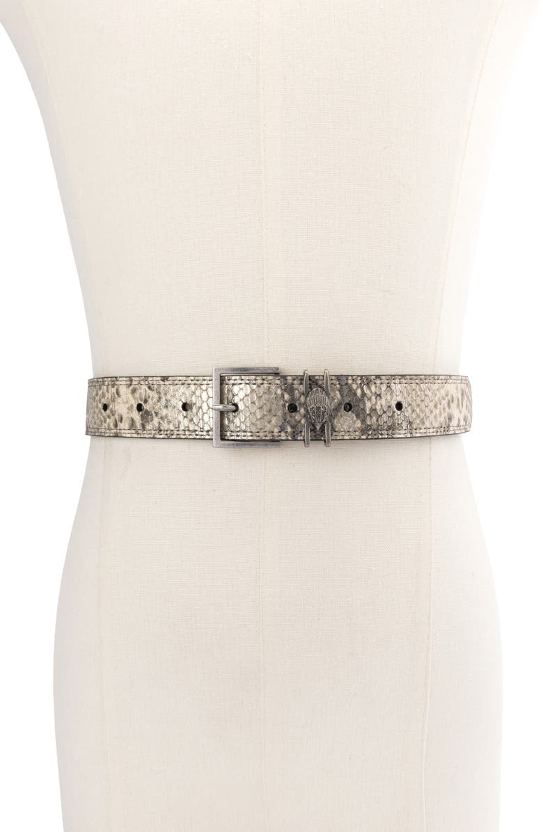 Kurt Geiger London Shoreditch Snakeskin Print Leather Belt, Alternate, color, Grey Multi