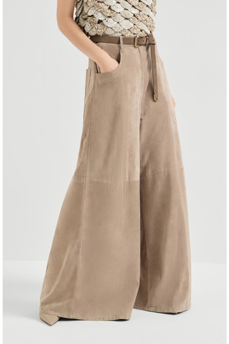 Suede maxi trousers, Main, color, Beige