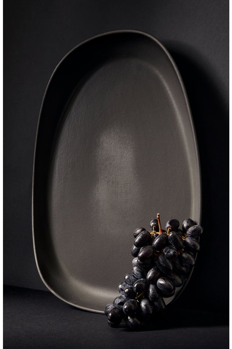 Stoneware Long Serving Platter, Alternate, color, Black