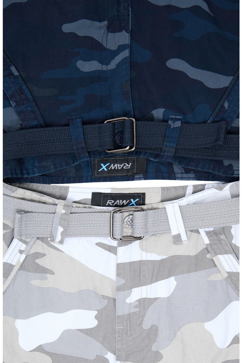 Kids' 2-Pack Belted Twill Cargo Shorts, Alternate, color, WHITE CAMO/ NAVY CAMO