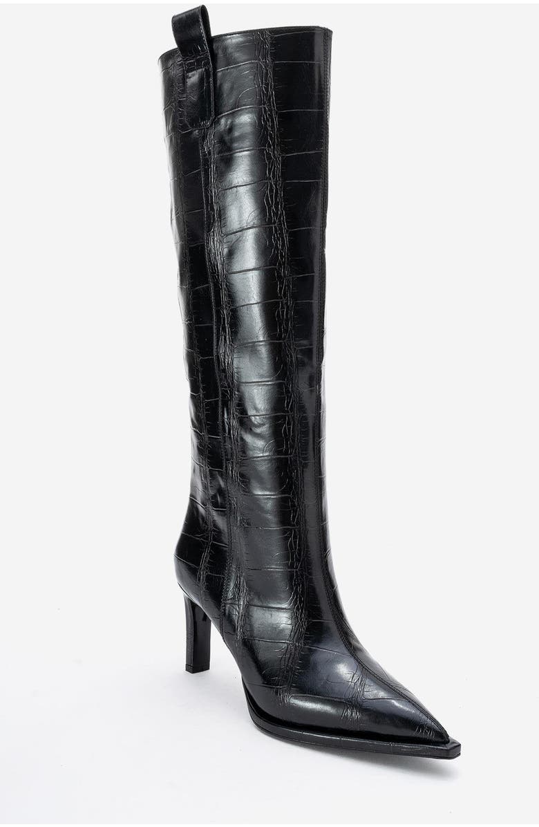 Prologue Shoes Lunelle Stiletto Knee High Boot, Main, color, Black Print Faux Leather