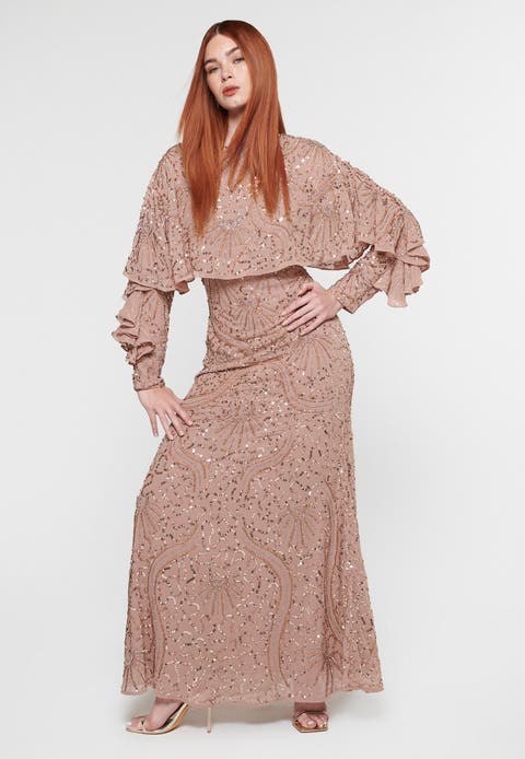 Occasion Modest Embellished Sequin Beaded Evening Maxi Dress