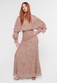 MARYISA Occasion Modest Embellished Sequin Beaded Evening Maxi Dress