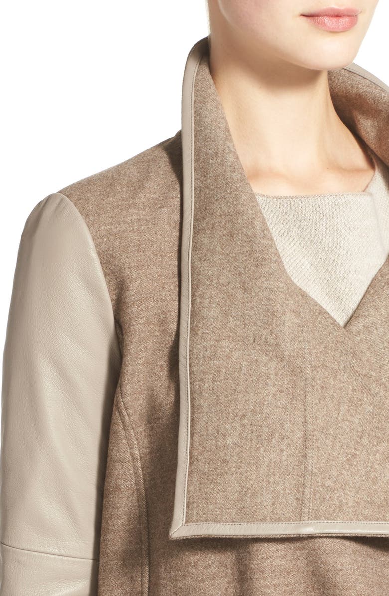 Vince Leather Trim Drape Neck Jacket, Alternate, color,