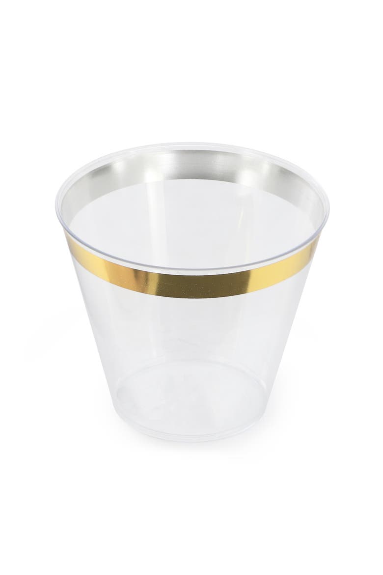 100 Piece 9 Ounce Disposable Gold Rimmed Party Cup Set, Alternate, color, Gold