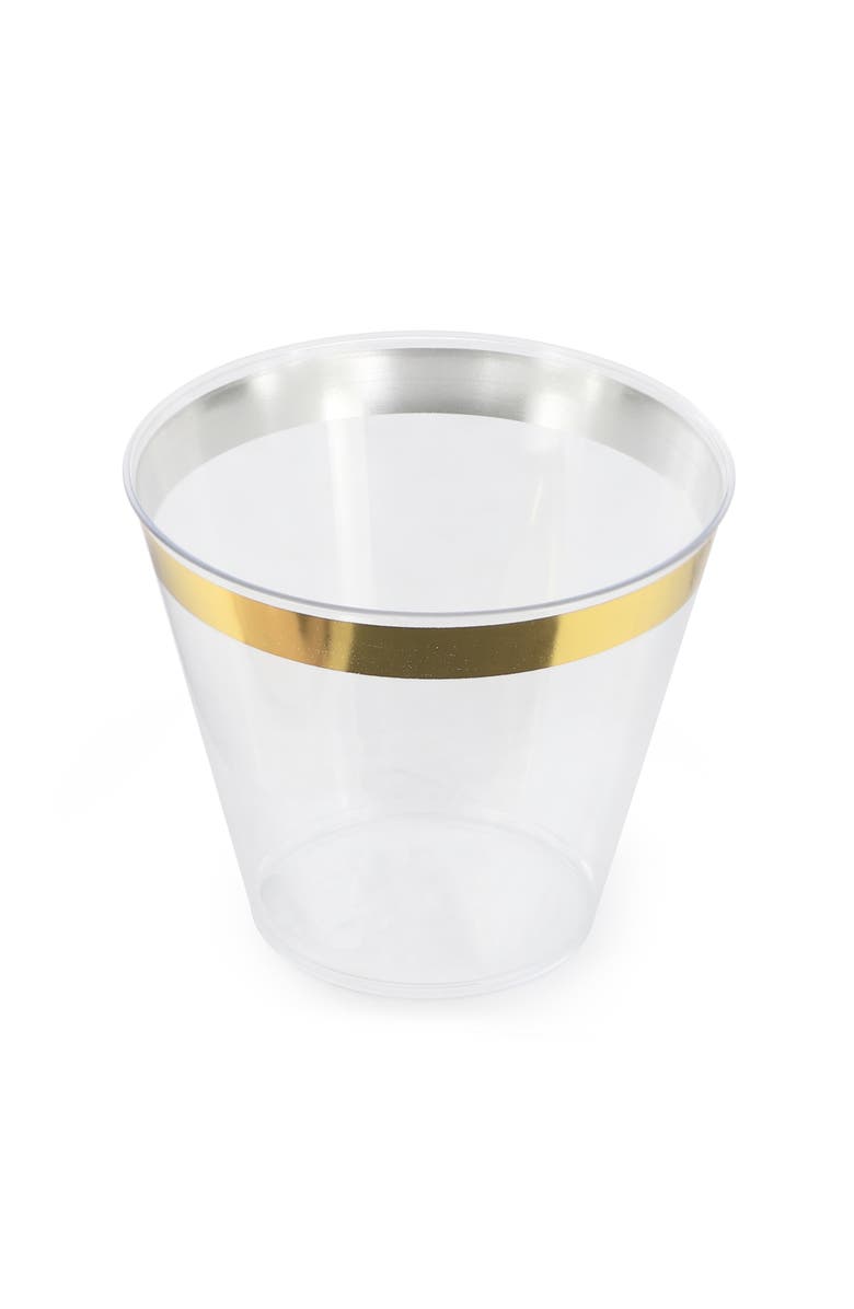 Elama 100 Piece 9 Ounce Disposable Plastic Gold Rimmed Party Cup Set, Alternate, color, Gold